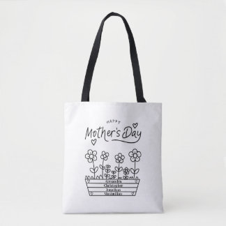 Happy Moederdag Personaliseer Namen Modern Zwart Tote Bag