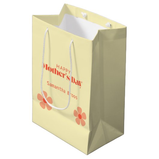 Happy Moederdag perzikbloemen roze Medium Cadeauzakje (Voorkant Gekanteld)