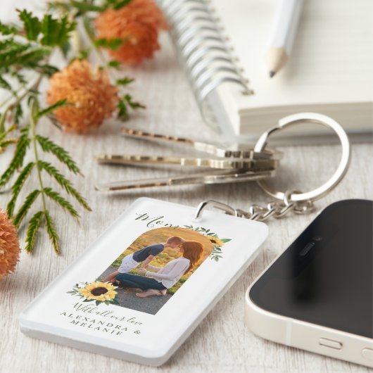 Happy Moederdag Photo Arch Waterverf Sunflower Sleutelhanger (Voorkant Rechts)