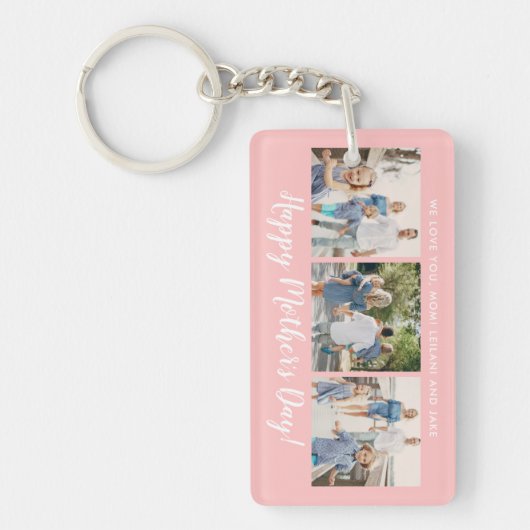 Happy Moederdag Photo Collage Custom Blush Pink Sleutelhanger (Voorkant)