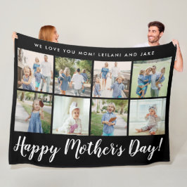 Happy Moederdag Photo Collage Message Black Fleece Deken
