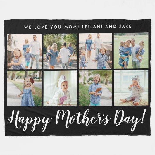 Happy Moederdag Photo Collage Message Black Fleece Deken (Voorkant (Horizontaal))