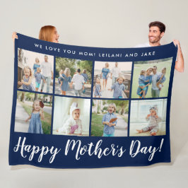 Happy Moederdag Photo Collage Message Navy Blue Fleece Deken