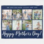 Happy Moederdag Photo Collage Message Navy Blue Fleece Deken (Voorkant (Horizontaal))