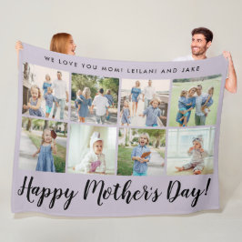 Happy Moederdag Photo Collage Message Paars Fleece Deken