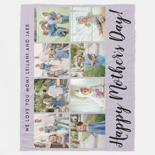 Happy Moederdag Photo Collage Message Paars Fleece Deken (Voorkant)