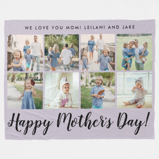 Happy Moederdag Photo Collage Message Paars Fleece Deken (Voorkant (Horizontaal))