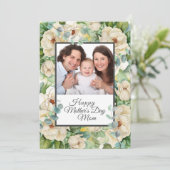 Happy Moederdag Photo Floral Eucalyptus Script Feestdagenkaart (Staand voorkant)