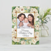 Happy Moederdag Photo Floral Gold Name Script Feestdagenkaart (Staand voorkant)