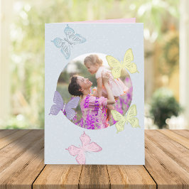 Happy Moederdag Photo Pastel Cute Butterflies Kaart
