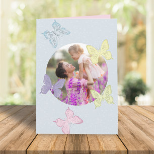 Happy Moederdag Photo Pastel Cute Butterflies Kaart