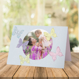 Happy Moederdag Photo Pastel Cute Butterflies Kaart