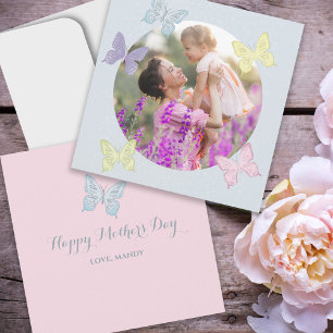 Happy Moederdag Photo Pastel Cute Butterflies Kaart