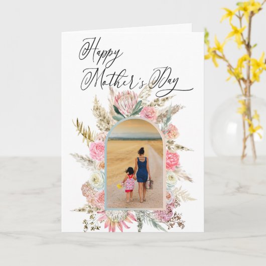 Happy Moederdag Photo Template Boho Flower arch Kaart (Gele Bloem)