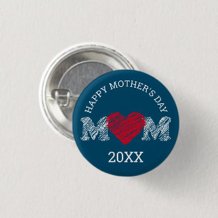 Happy Moederdag Pin (Dark Turquoise) Ronde Button 3,2 Cm
