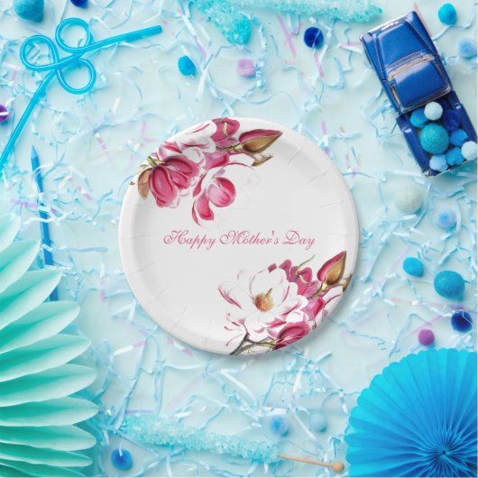 Happy Moederdag Pink Floral script Papieren Bordje (Feest)