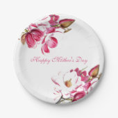 Happy Moederdag Pink Floral script Papieren Bordje (Voorkant)