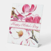 Happy Moederdag Pink Floral script Reclamebord Met Voetstuk (Voorkant)