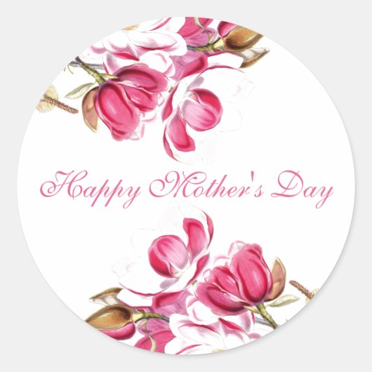 Happy Moederdag Pink Floral script Ronde Sticker (Voorkant)