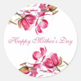 Happy Moederdag Pink Floral script Ronde Sticker