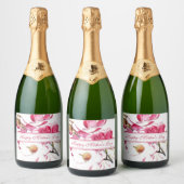 Happy Moederdag Pink Floral script Sparkling Wijnetiket (Flessen)