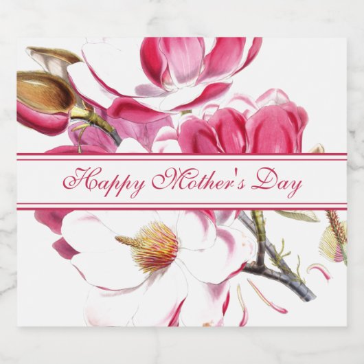 Happy Moederdag Pink Floral script Sparkling Wijnetiket (Enkel label)