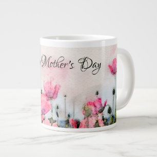 Happy Moederdag Pink Floral Waterverf Grote Koffiekop