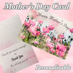 Happy Moederdag Pink Floral Waterverf Kaart
