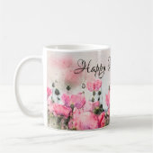 Happy Moederdag Pink Floral Waterverf Koffiemok (Links)