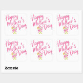 Happy Moederdag Pink Flowers Boeket Gift Vierkante Sticker (Vel)
