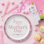 Happy Moederdag Pink Glitter en Diamonds Papieren Bordje (Feest)