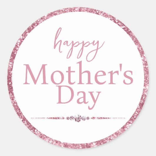 Happy Moederdag Pink Glitter en Diamonds Ronde Sticker (Voorkant)