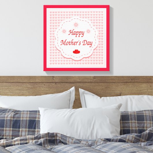 "HAPPY MOEDERDAG" PINK HEARTS CANVAS AFDRUK (Insitu (Slaapkamer))