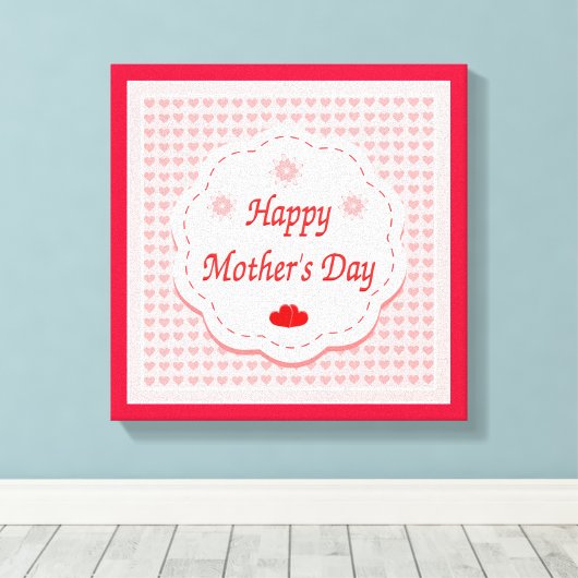 "HAPPY MOEDERDAG" PINK HEARTS CANVAS AFDRUK (Insitu (Houten vloer))