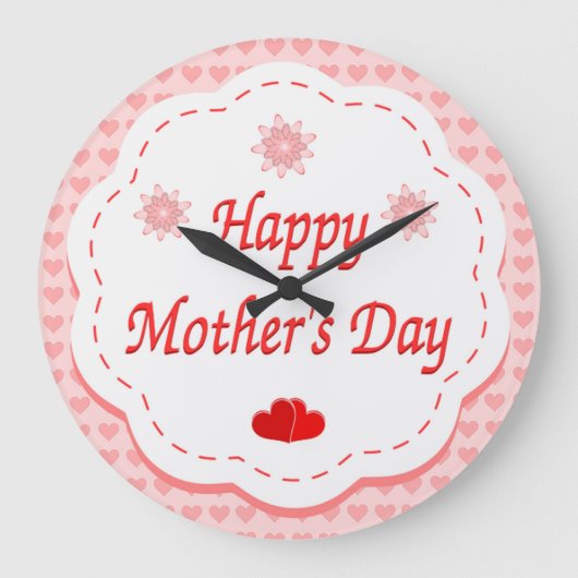 "HAPPY MOEDERDAG" PINK HEARTS GROTE KLOK (Voorkant)