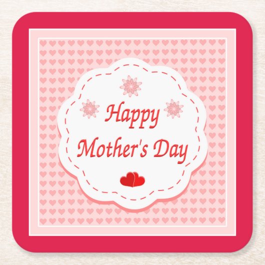 "HAPPY MOEDERDAG" PINK HEARTS KARTONNEN ONDERZETTERS (Voorkant)