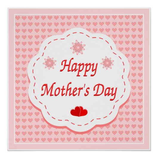 "HAPPY MOEDERDAG" PINK HEARTS PERFECT POSTER (Voorkant)