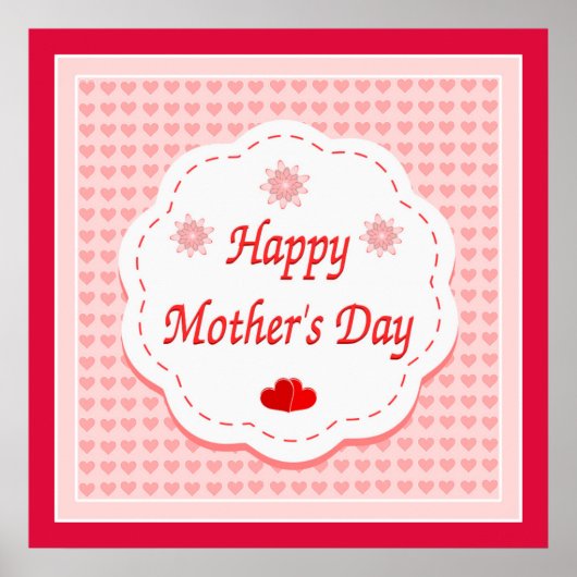 "HAPPY MOEDERDAG" PINK HEARTS POSTER (Voorkant)