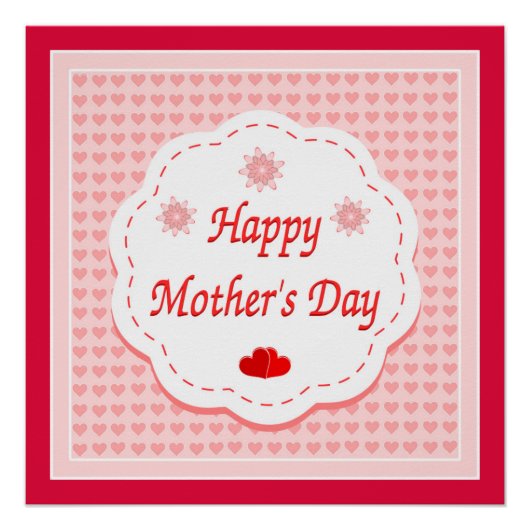 "HAPPY MOEDERDAG" PINK HEARTS POSTER (Voorkant)