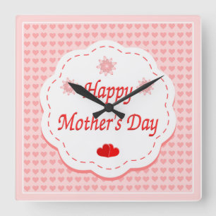"HAPPY MOEDERDAG" PINK HEARTS VIERKANTE KLOK