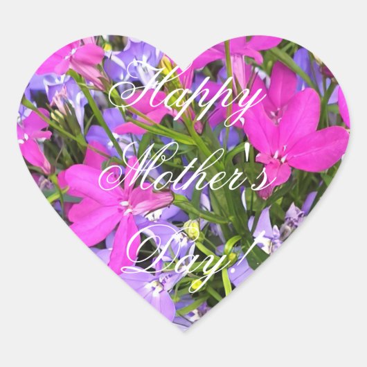 Happy Moederdag Pink Purple Flowers Floral Hart Sticker (Voorkant)