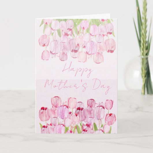 Happy moederdag Pink Tulpen Flower Card (Voorkant)