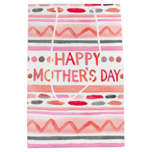 Happy Moederdag Pink Waterverf Stripes Medium Cadeauzakje