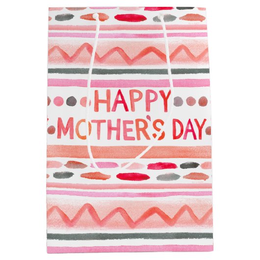 Happy Moederdag Pink Waterverf Stripes Medium Cadeauzakje (Voorkant)
