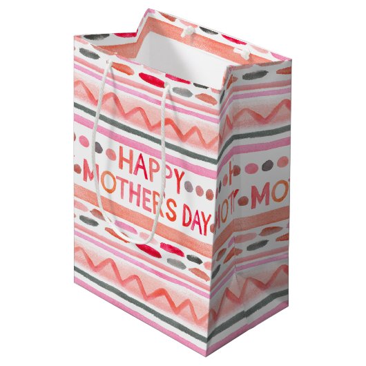Happy Moederdag Pink Waterverf Stripes Medium Cadeauzakje (Voorkant Gekanteld)