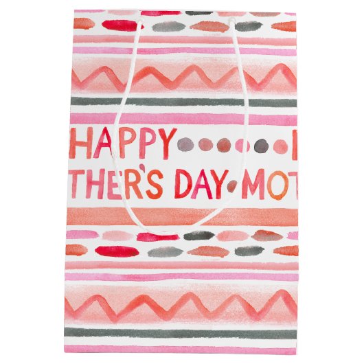 Happy Moederdag Pink Waterverf Stripes Medium Cadeauzakje (Achterkant)