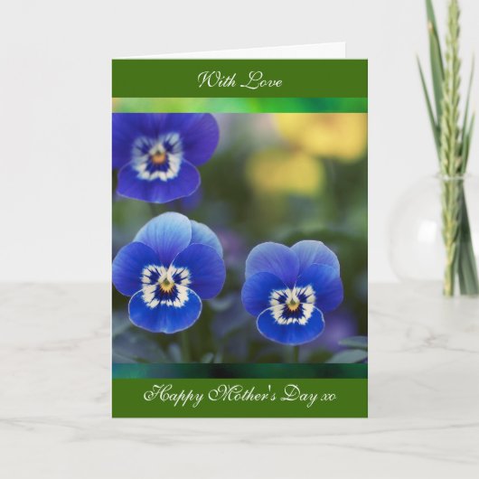 Happy Moederdag Poem-kaart, Blue Pansies, greeti Kaart (Voorkant)