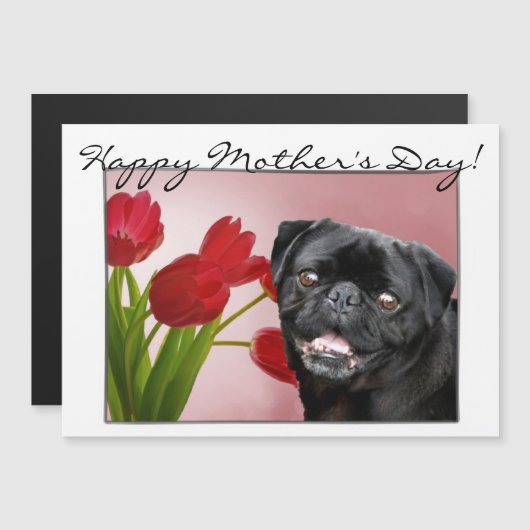 Happy Moederdag pug magneetkaart (Voorkant / Achterkant)