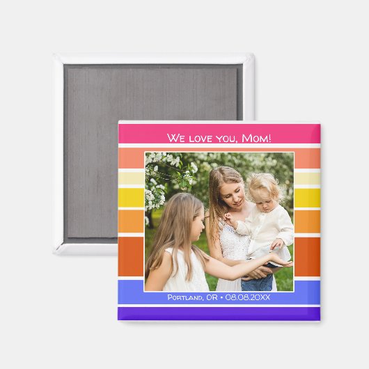 Happy Moederdag Rainbow Striped Photo Magnet (Voorkant / Achterkant)