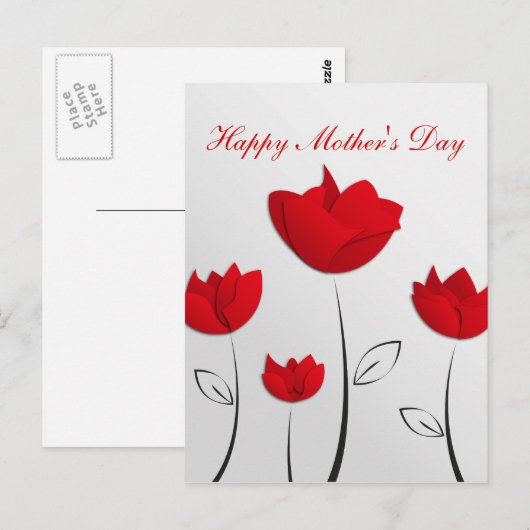 Happy Moederdag Red Flowers Briefkaart (Voorkant / Achterkant)